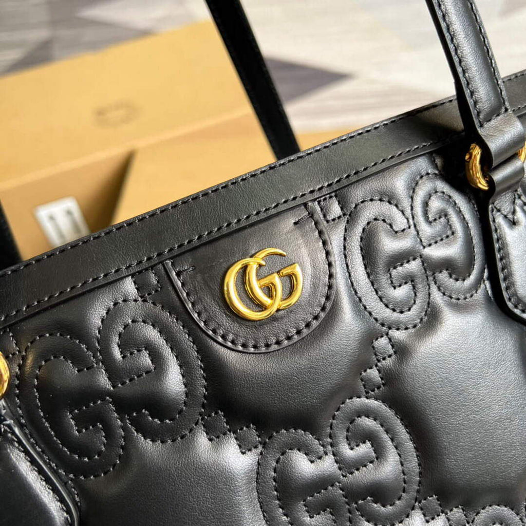 Gucci 631685 GG matelass¨¦ leather medium tote Bag Black