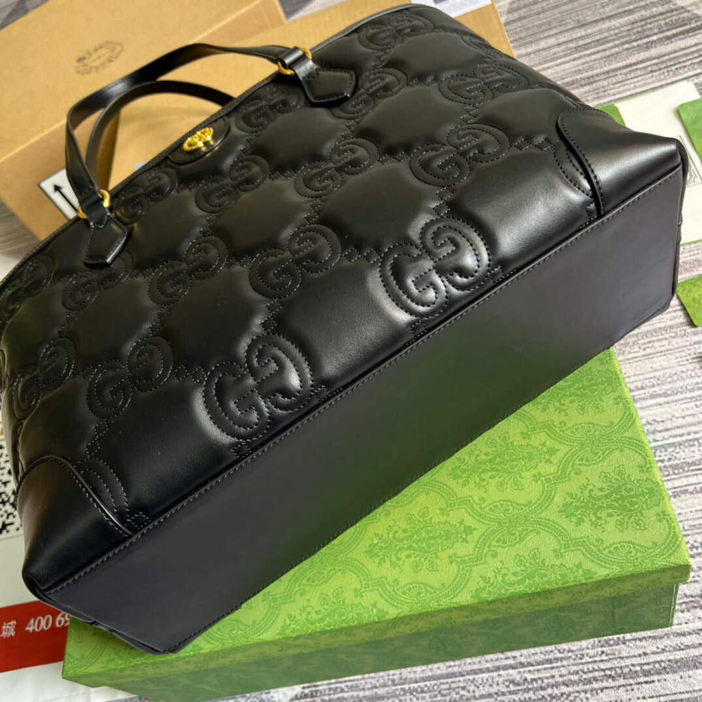 Gucci 631685 GG matelass¨¦ leather medium tote Bag Black