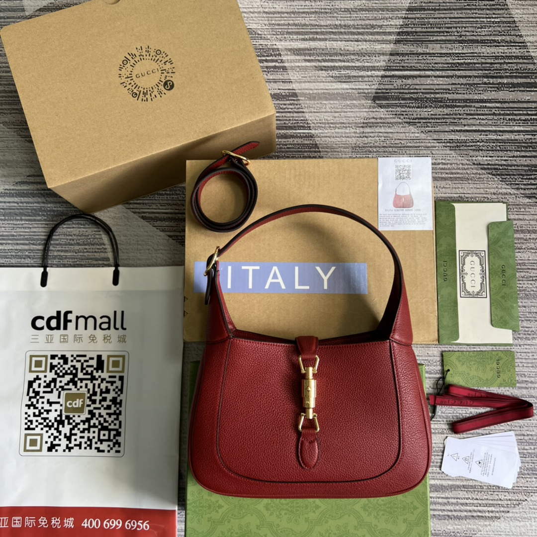 Gucci 636709 Jackie 1961 Small Natural Grain Bag Red - Default Title - View 1