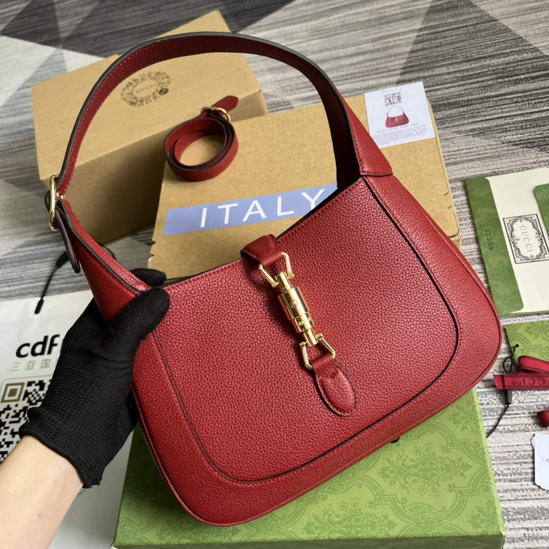 Gucci 636709 Jackie 1961 Small Natural Grain Bag Red