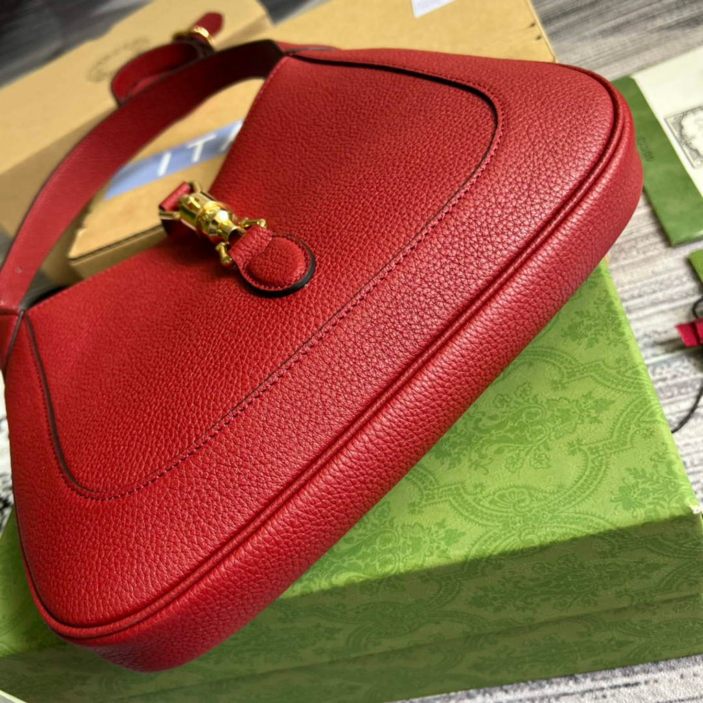 Gucci 636709 Jackie 1961 Small Natural Grain Bag Red