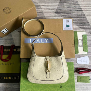 Gucci 636709 Jackie 1961 Small Ostrich skin Bag Beige - Default Title - View 1