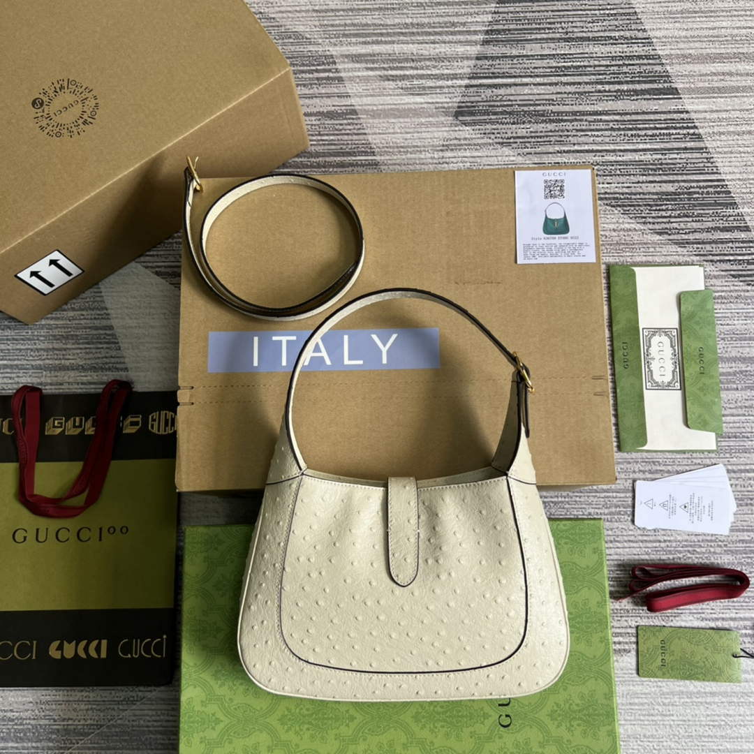 Gucci 636709 Jackie 1961 Small Ostrich skin Bag Beige - Default Title - View 2