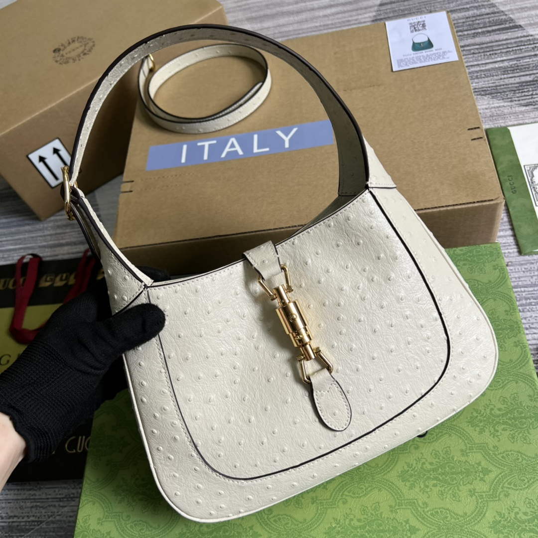 Gucci 636709 Jackie 1961 Small Ostrich skin Bag Beige - Default Title - View 4