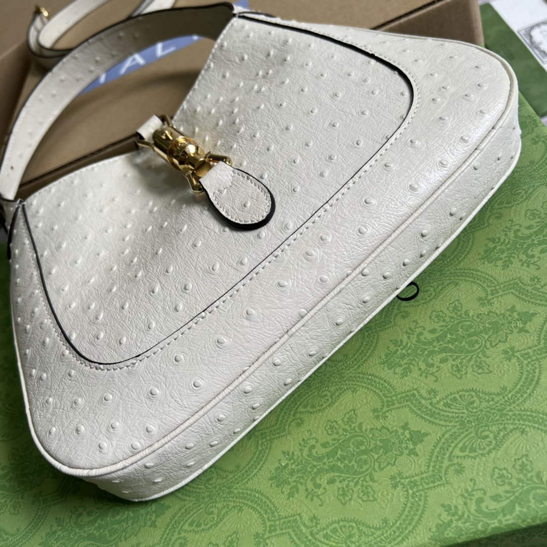 Gucci 636709 Jackie 1961 Small Ostrich skin Bag Beige - Default Title - View 6