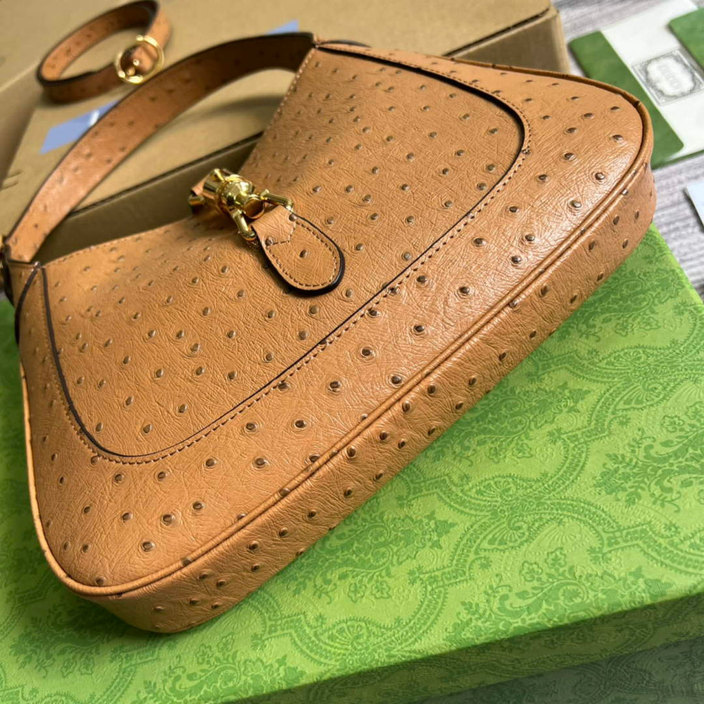 Gucci 636709 Jackie 1961 Small Ostrich skin Bag Brown