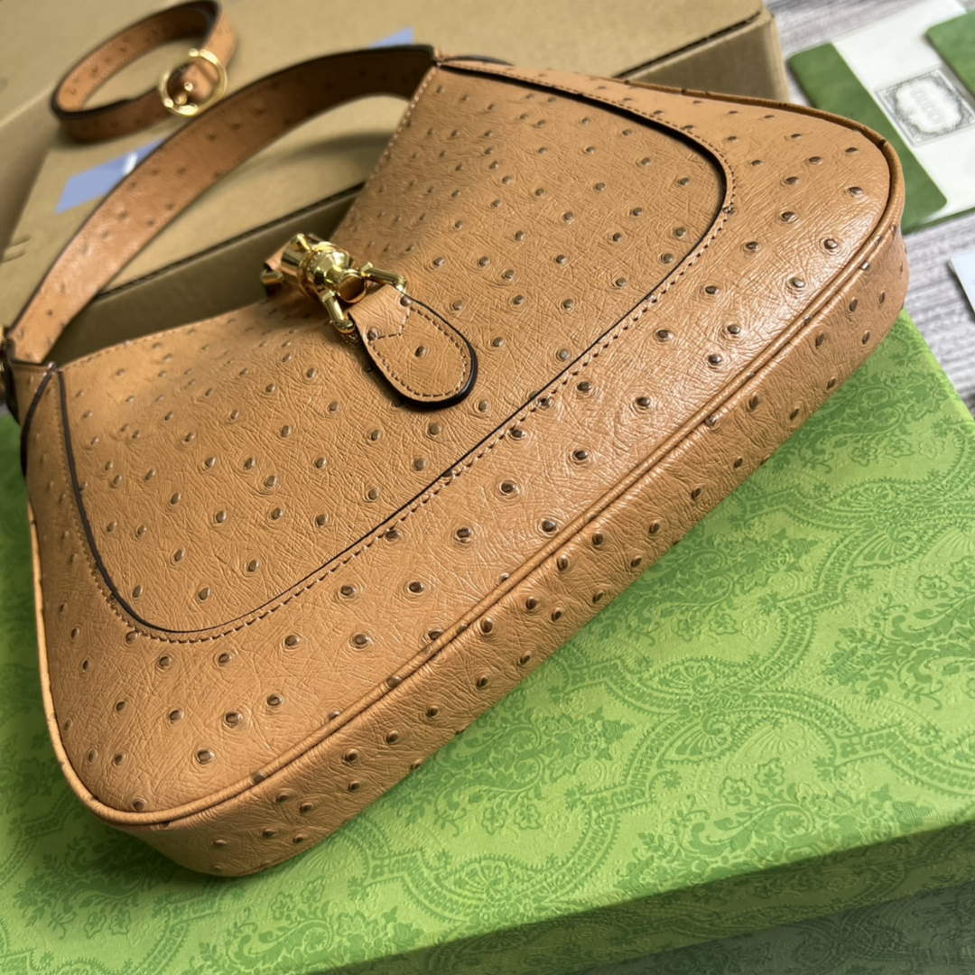 Gucci 636709 Jackie 1961 Small Ostrich skin Bag Brown - Default Title - View 5