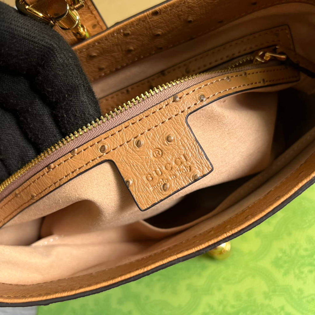 Gucci 636709 Jackie 1961 Small Ostrich skin Bag Brown