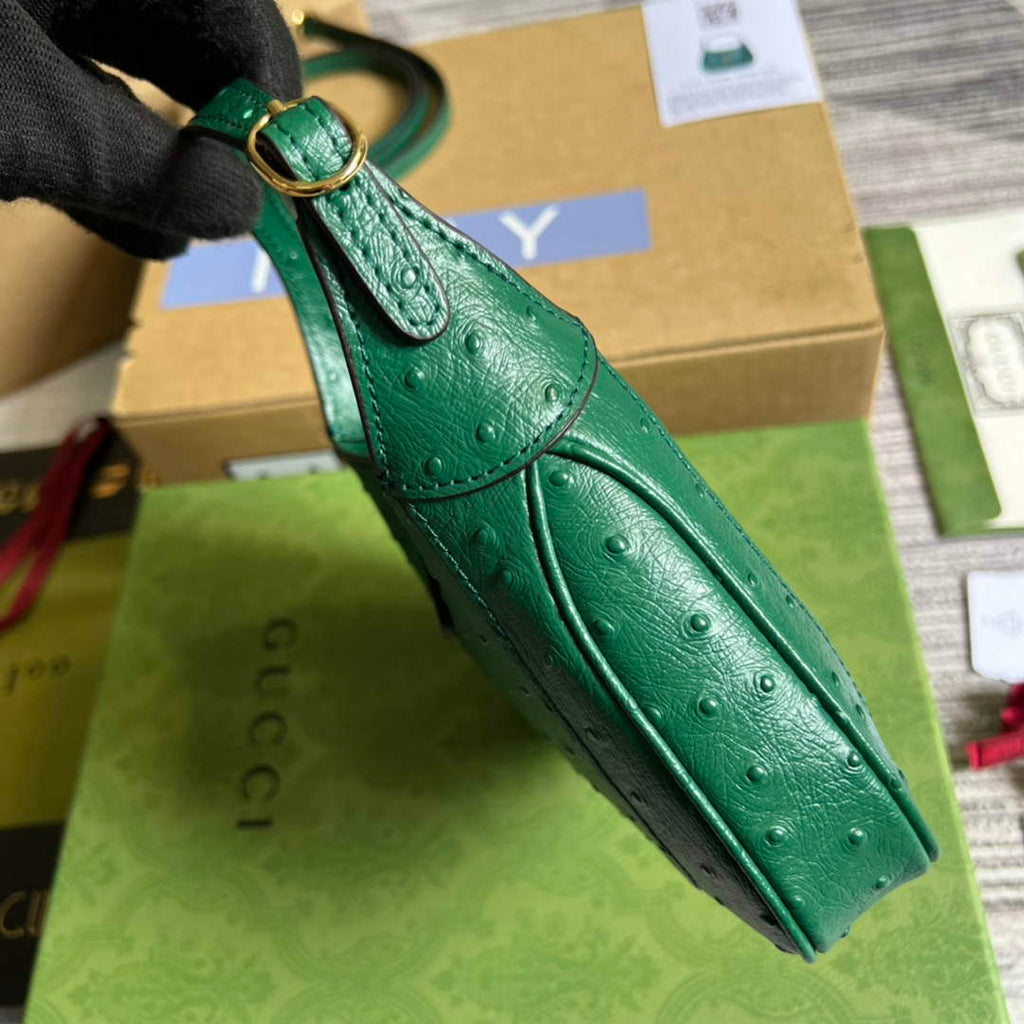 Gucci 637091 Jackie 1961 Mini Ostrich skin Shoulder Bag Green