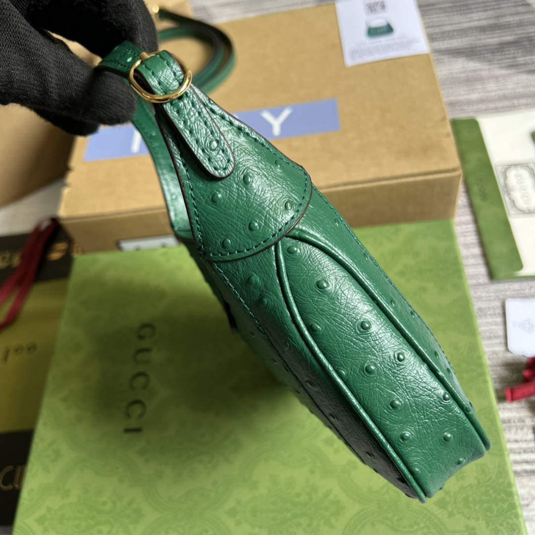 Gucci 637091 Jackie 1961 Mini Ostrich skin Shoulder Bag Green - Default Title - View 3