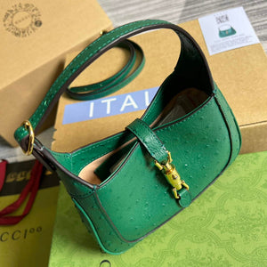 Gucci 637091 Jackie 1961 Mini Ostrich skin Shoulder Bag Green - Default Title - View 5