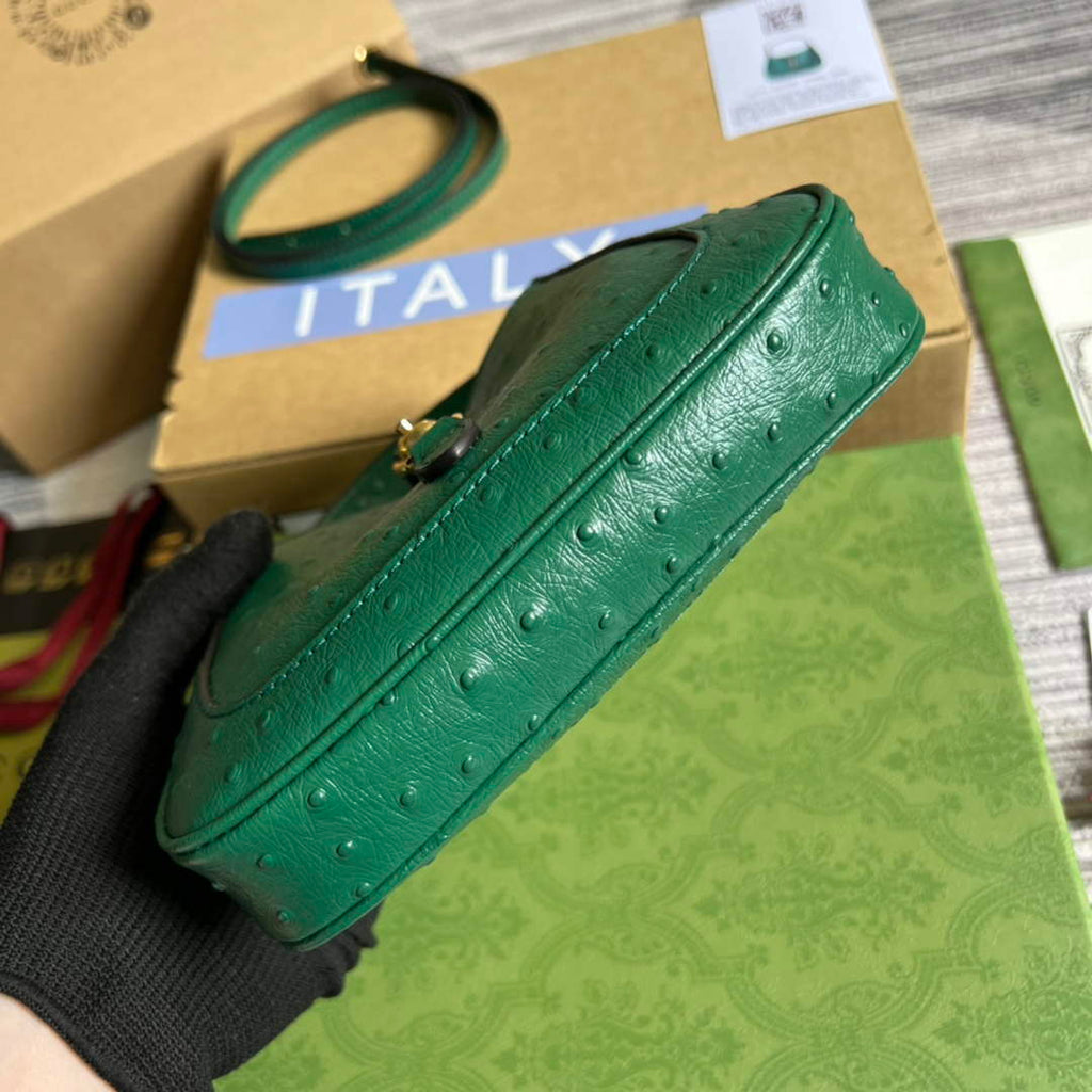 Gucci 637091 Jackie 1961 Mini Ostrich skin Shoulder Bag Green