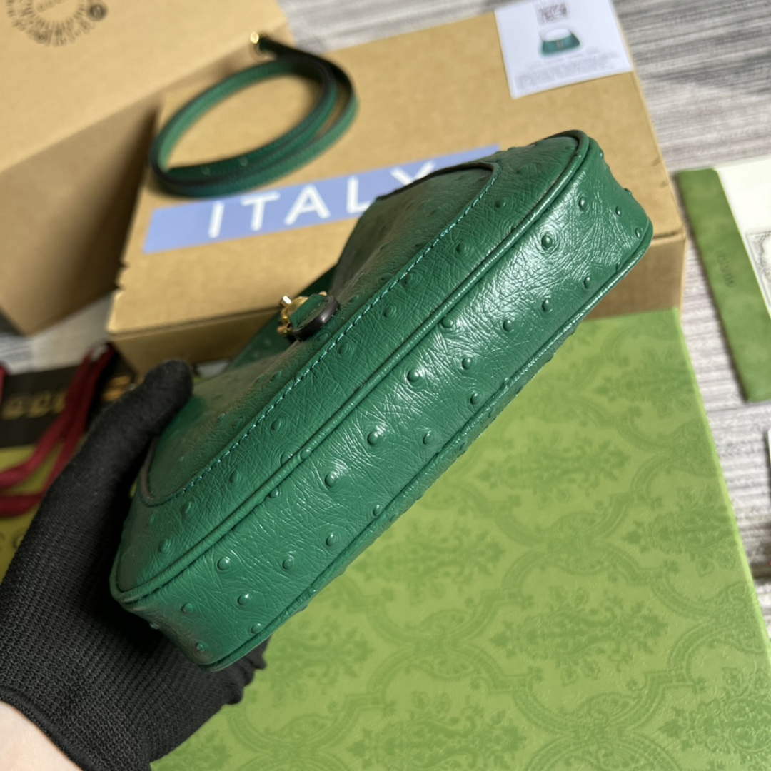 Gucci 637091 Jackie 1961 Mini Ostrich skin Shoulder Bag Green - Default Title - View 7