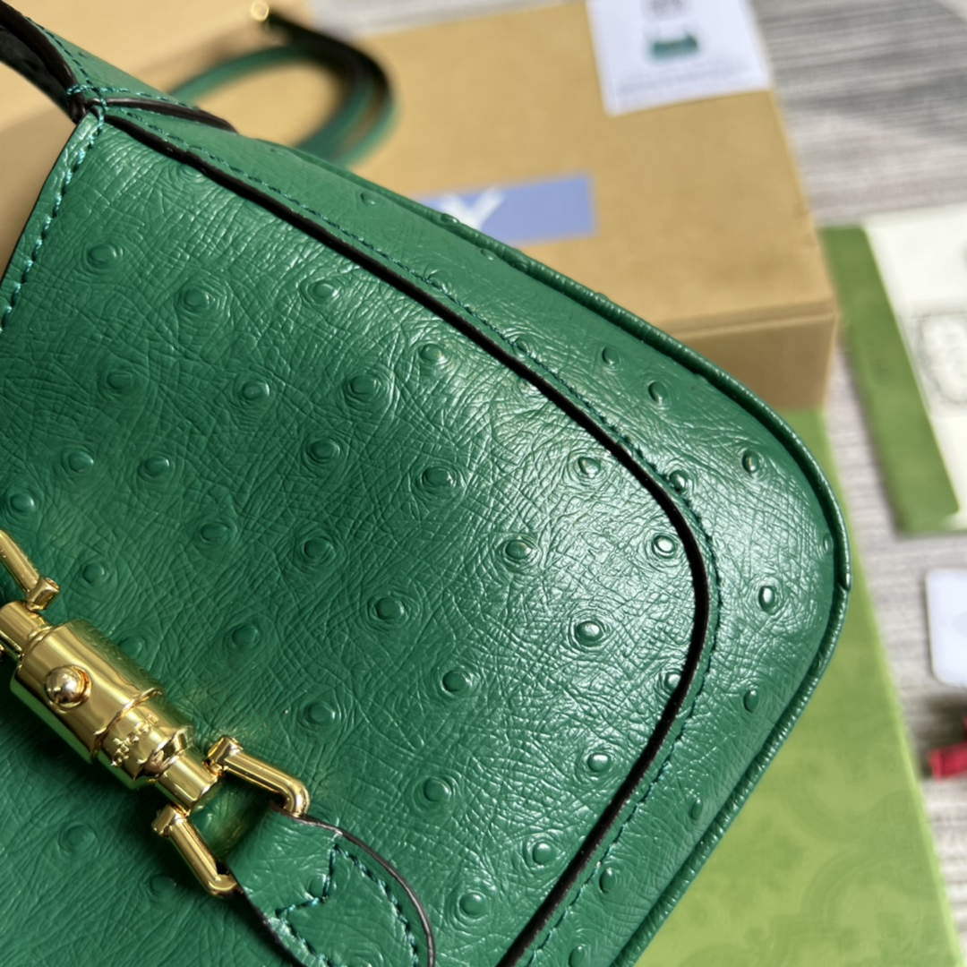 Gucci 637091 Jackie 1961 Mini Ostrich skin Shoulder Bag Green - Default Title - View 8