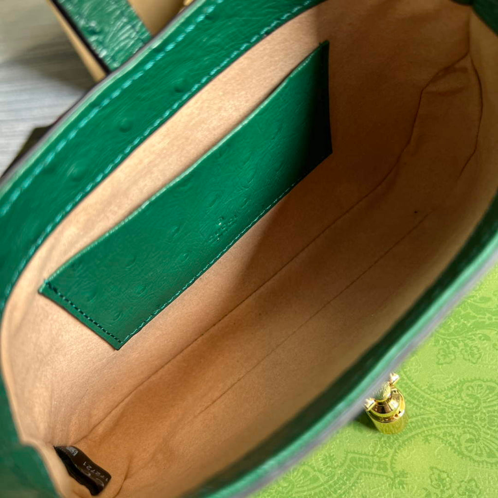 Gucci 637091 Jackie 1961 Mini Ostrich skin Shoulder Bag Green