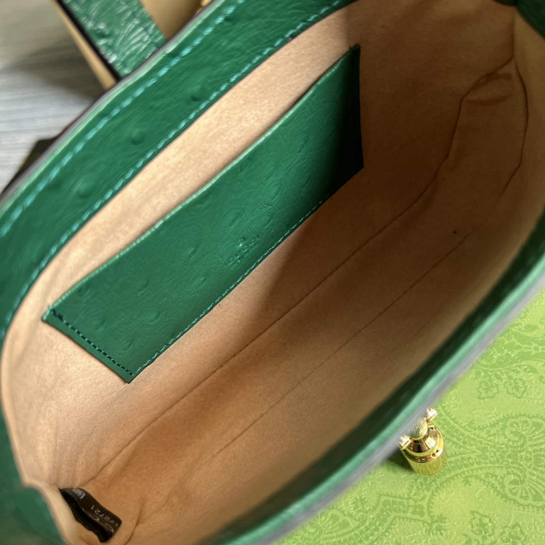 Gucci 637091 Jackie 1961 Mini Ostrich skin Shoulder Bag Green