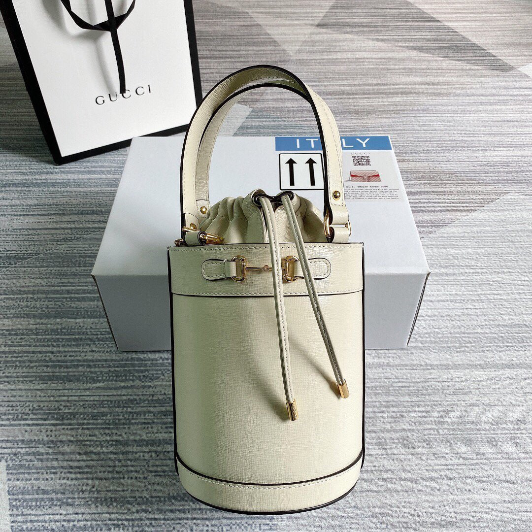 Gucci 637115 Gucci Horsebit 1955 Small Bucket Bag White