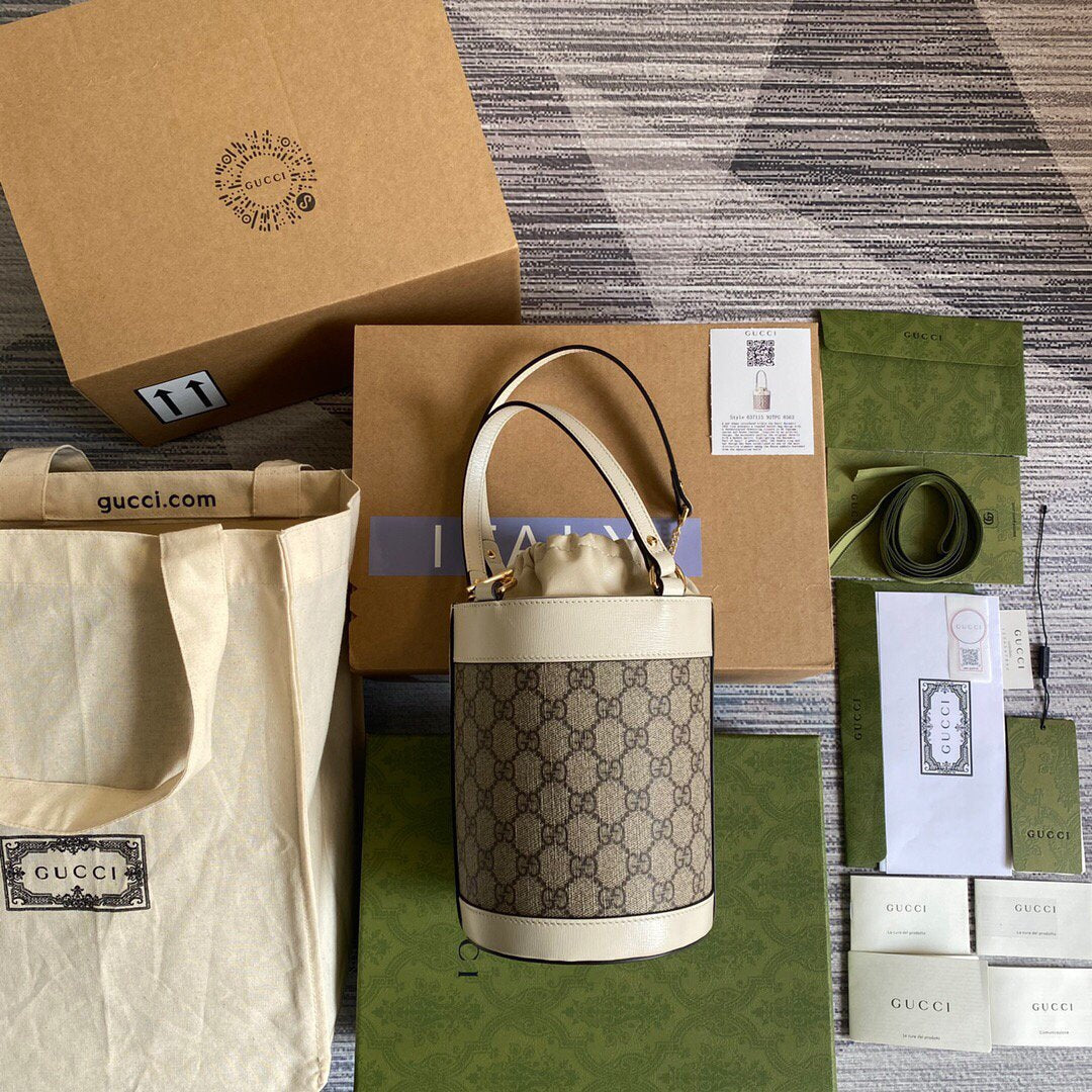 Gucci 637115 Gucci Horsebit 1955 Small Bucket Bag Gray and White