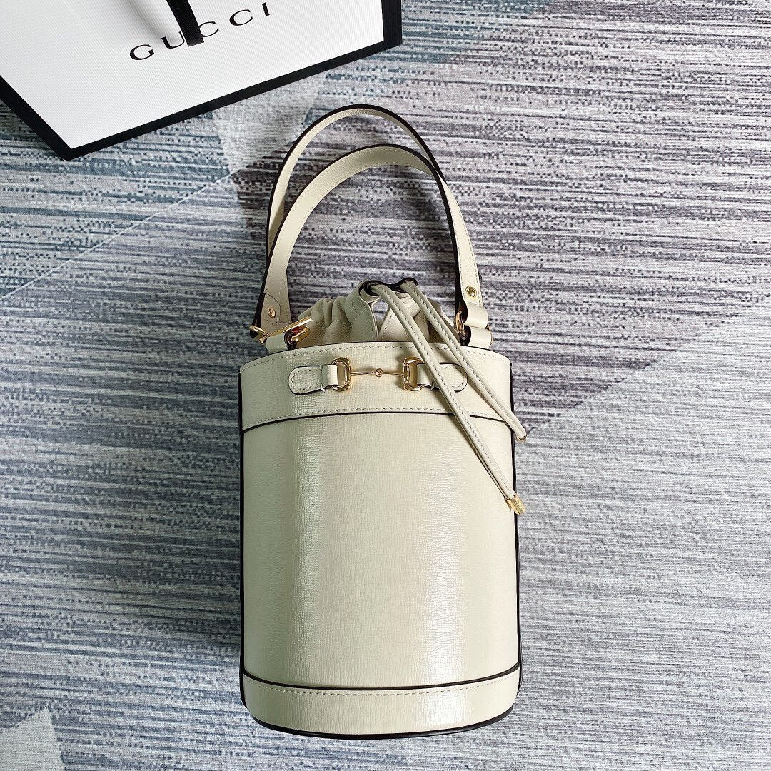Gucci 637115 Gucci Horsebit 1955 Small Bucket Bag White