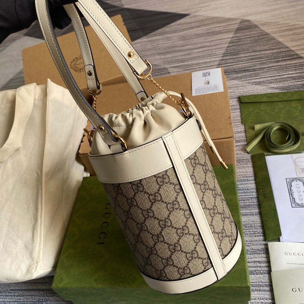 Gucci 637115 Gucci Horsebit 1955 Small Bucket Bag Gray and White