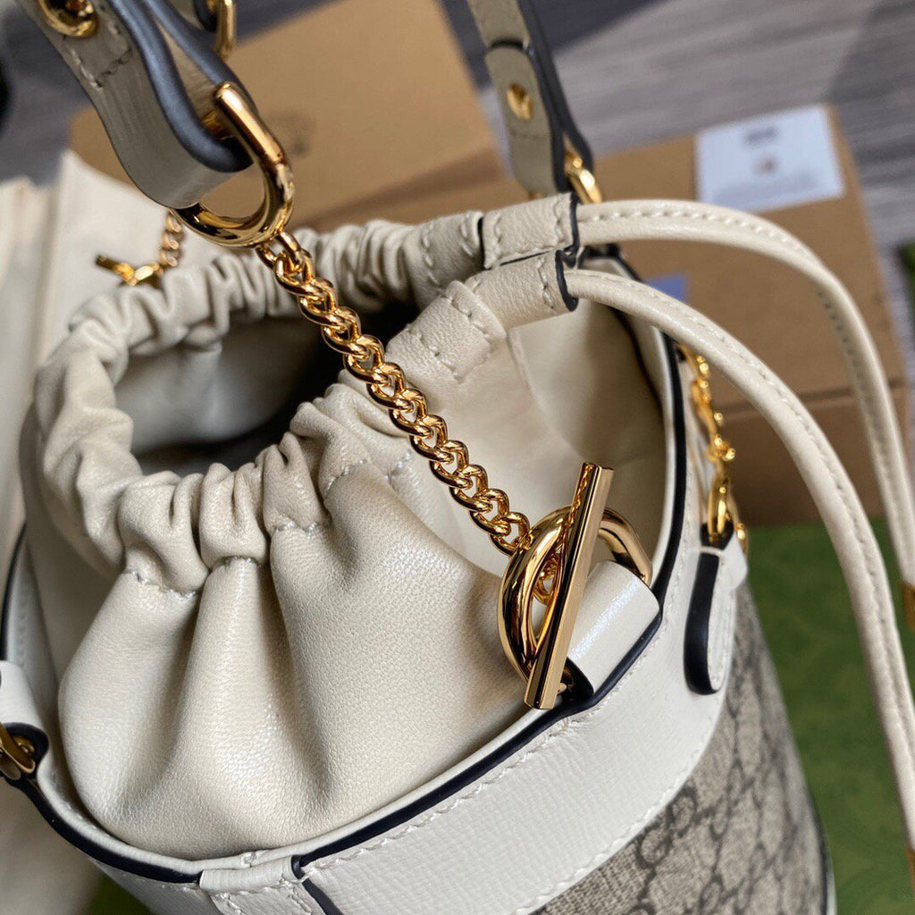 Gucci 637115 Gucci Horsebit 1955 Small Bucket Bag Gray and White