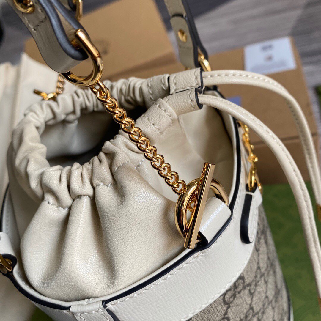 Gucci 637115 Gucci Horsebit 1955 Small Bucket Bag Gray and White