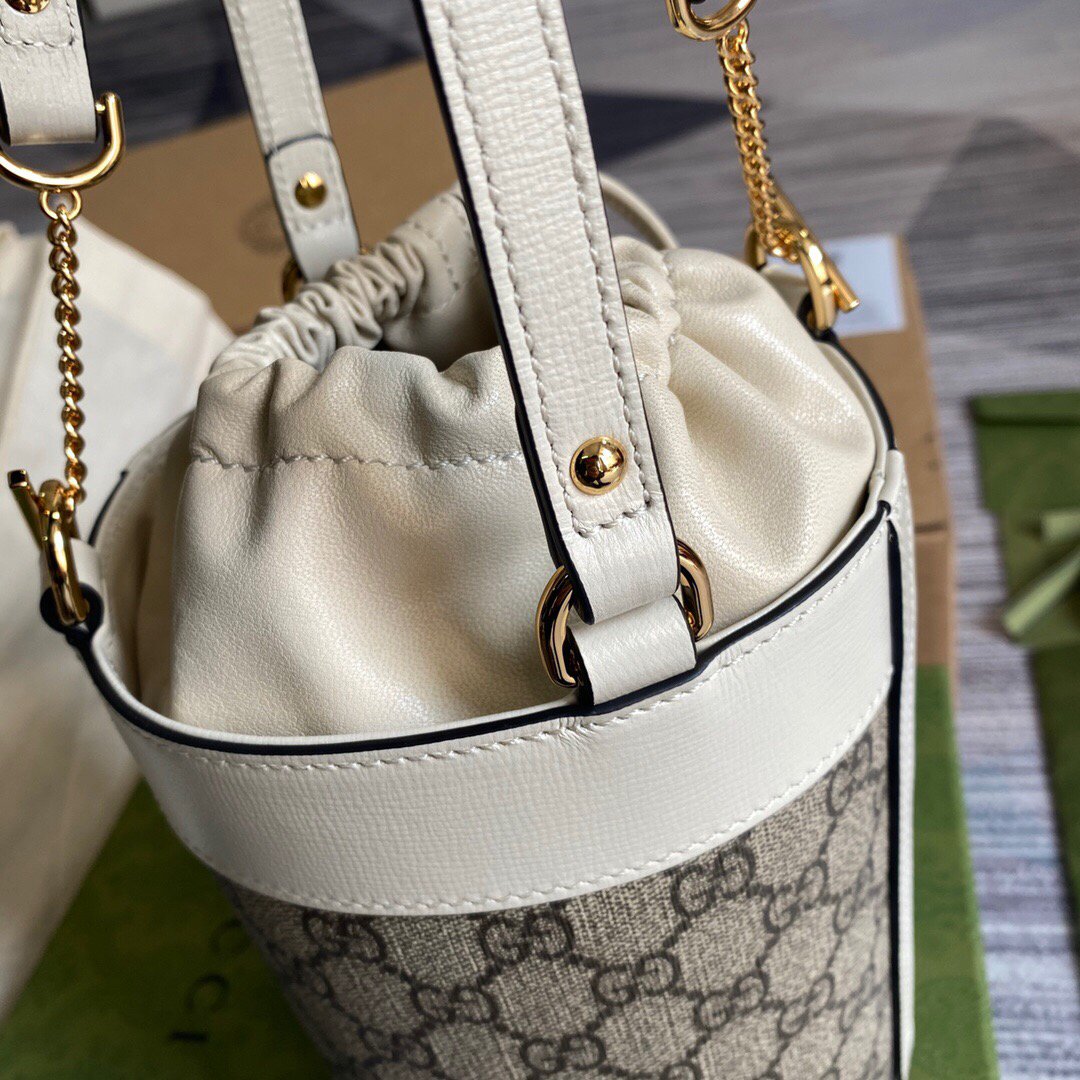 Gucci 637115 Gucci Horsebit 1955 Small Bucket Bag Gray and White