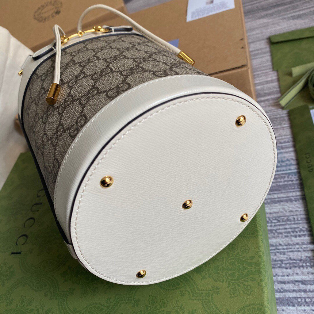 Gucci 637115 Gucci Horsebit 1955 Small Bucket Bag Gray and White