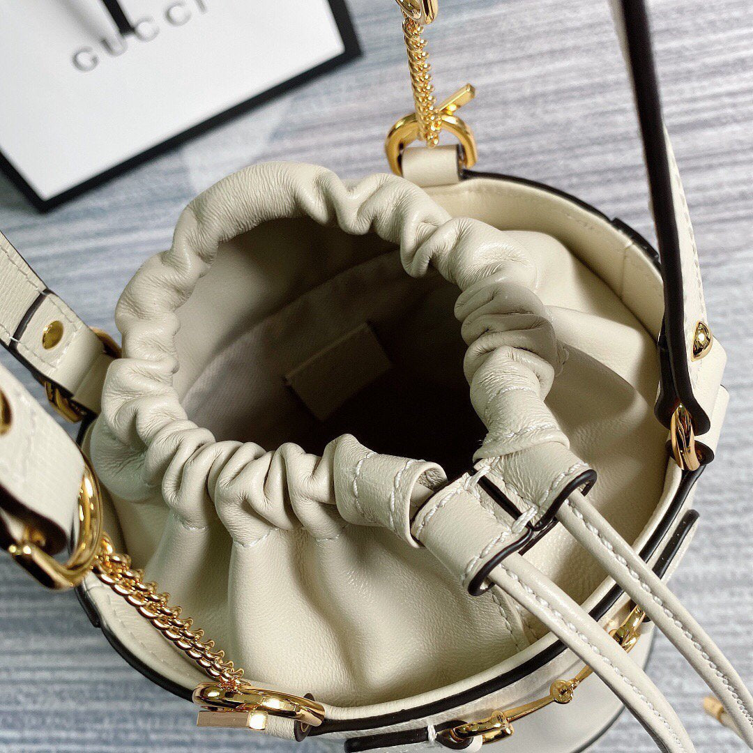 Gucci 637115 Gucci Horsebit 1955 Small Bucket Bag White