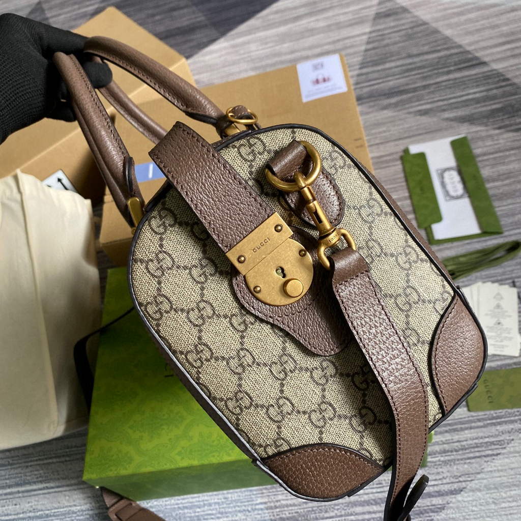 Gucci 645017 GG Small Duffel Bag With Web Brown