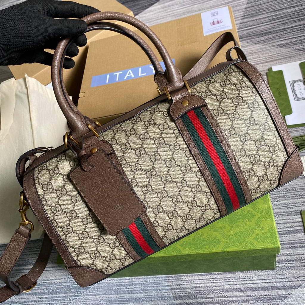 Gucci 645017 GG Small Duffel Bag With Web Brown