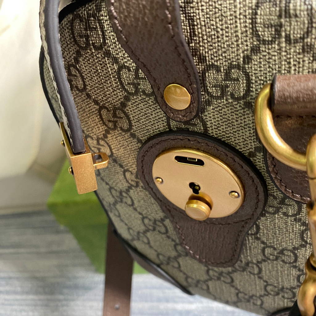 Gucci 645017 GG Small Duffel Bag With Web Brown