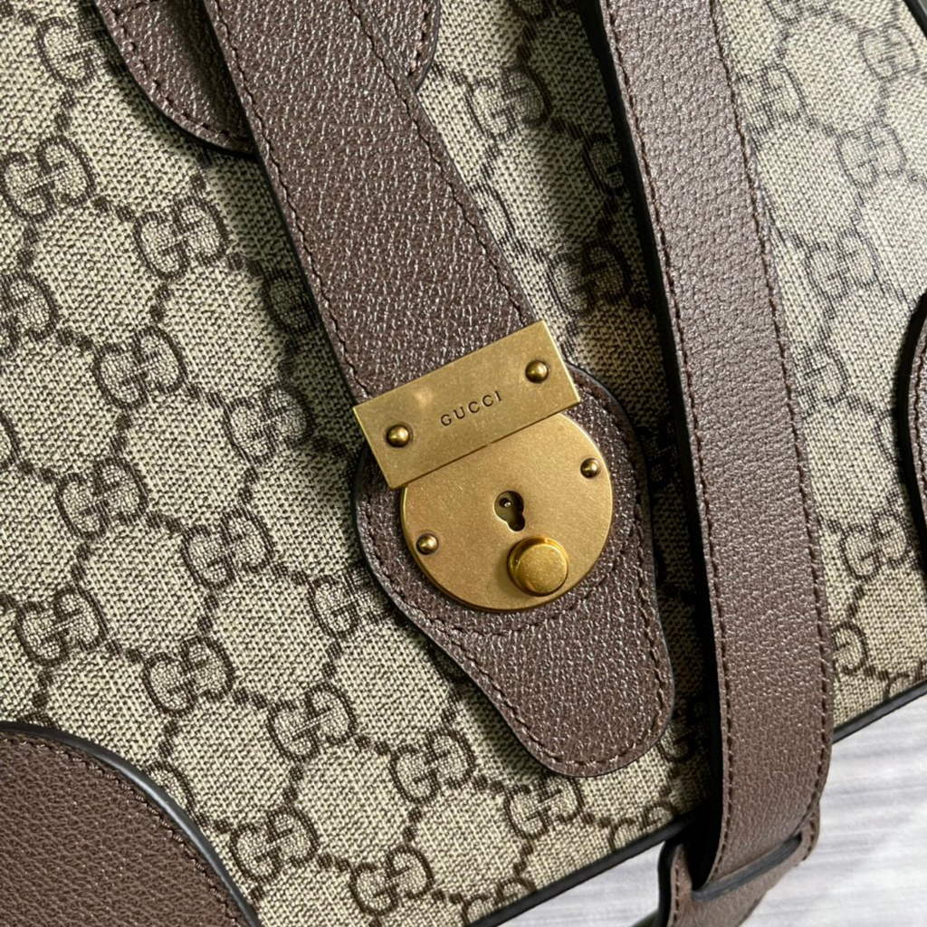 Gucci 645021 GG Duffle Bag With Web Leather Brown