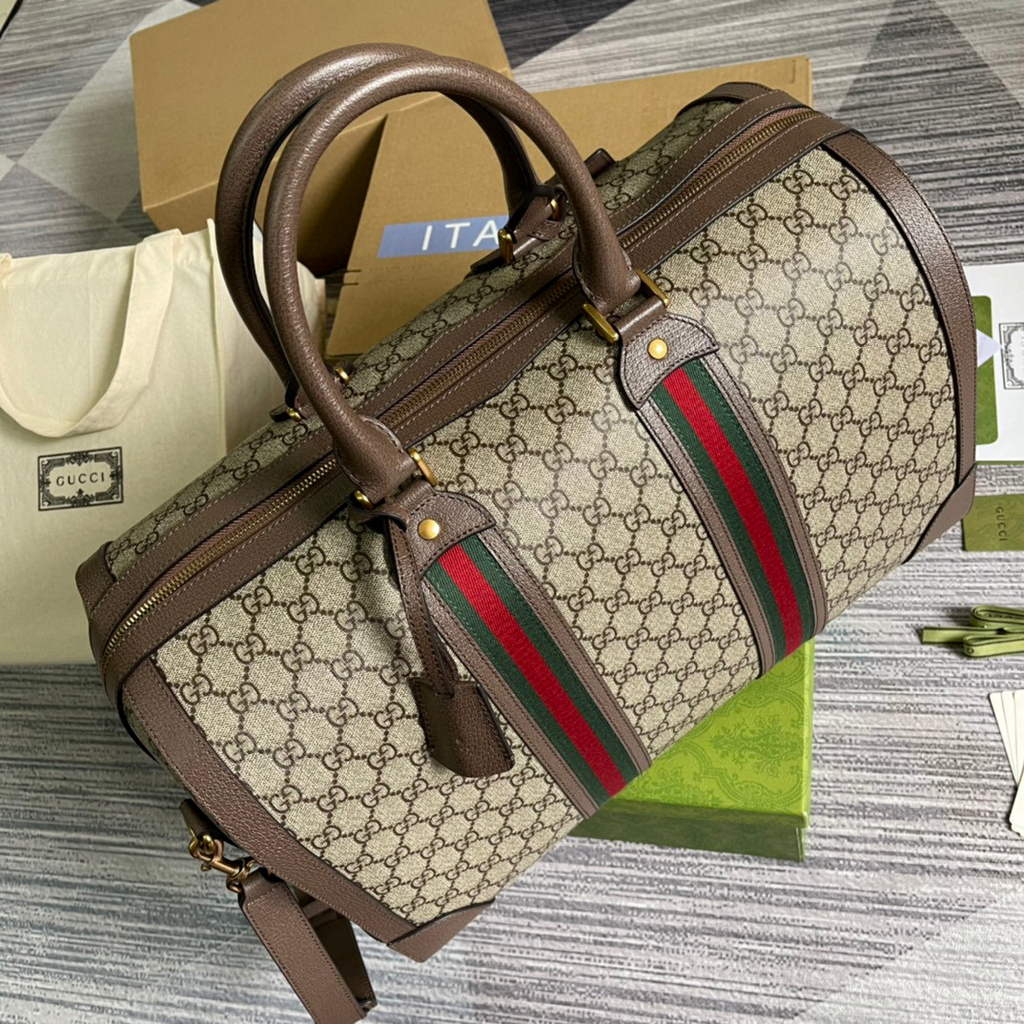 Gucci 645021 GG Duffle Bag With Web Leather Brown