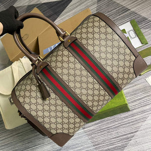 Gucci 645021 GG Duffle Bag With Web Leather Brown - Default Title - View 7