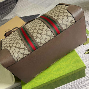 Gucci 645021 GG Duffle Bag With Web Leather Brown - Default Title - View 8