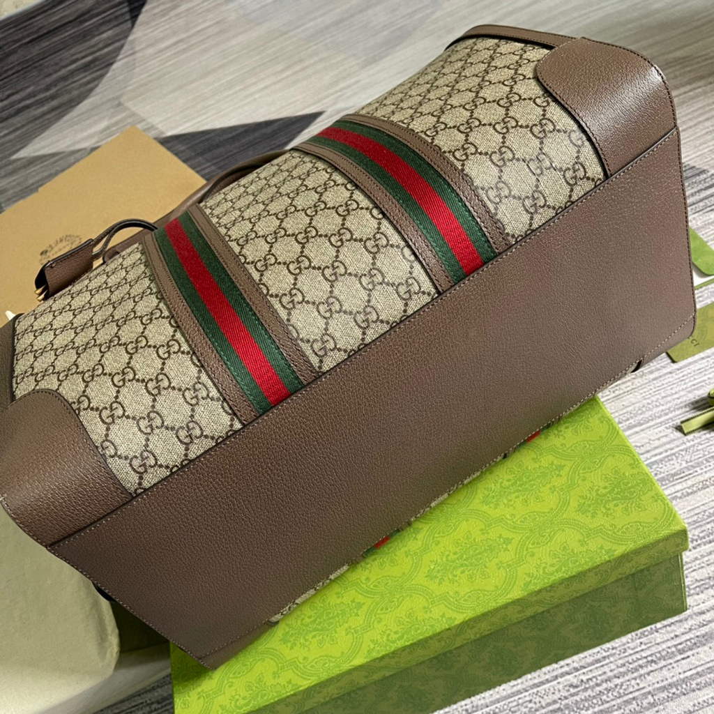 Gucci 645021 GG Duffle Bag With Web Leather Brown