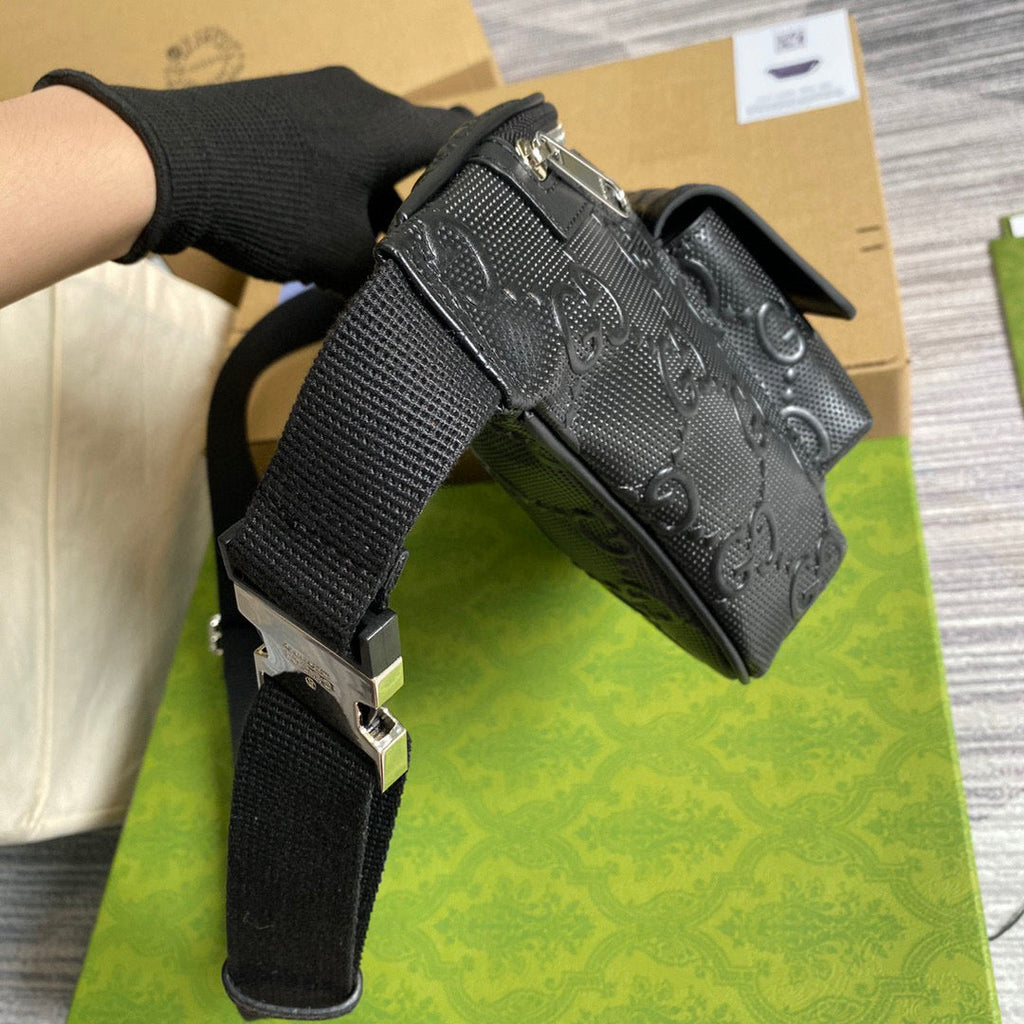 Gucci ?645093 GG embossed belt bag Black GG embossed leather