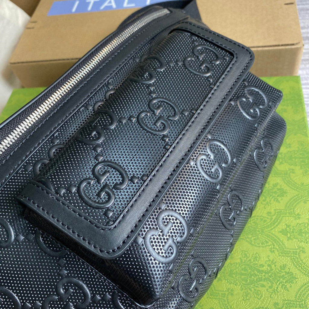 Gucci ?645093 GG embossed belt bag Black GG embossed leather