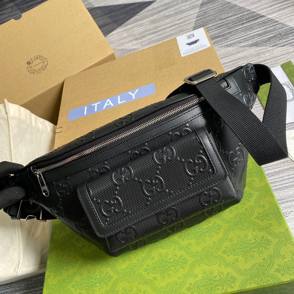 Gucci ?645093 GG embossed belt bag Black GG embossed leather