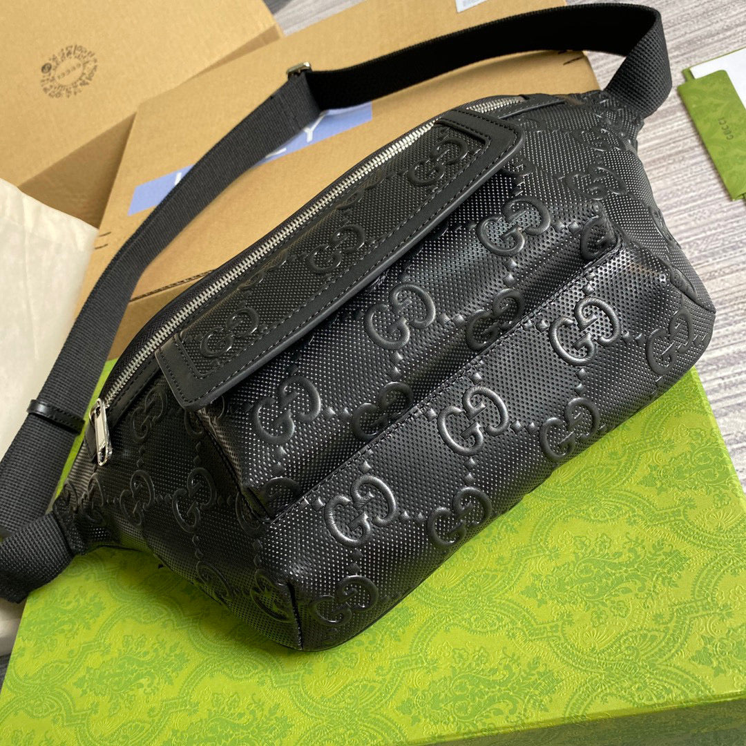 Gucci ?645093 GG embossed belt bag Black GG embossed leather