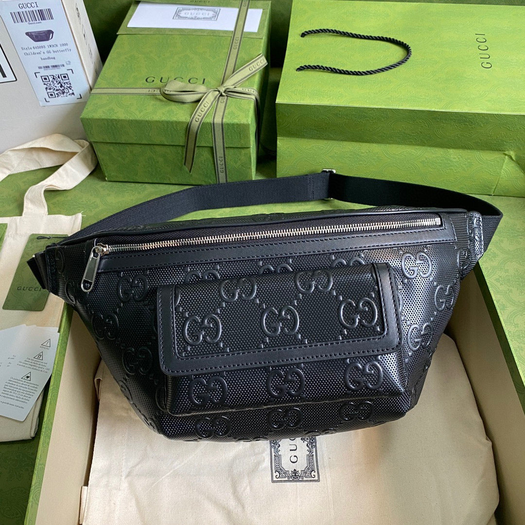 Gucci ?645093 GG embossed belt bag Black GG embossed leather