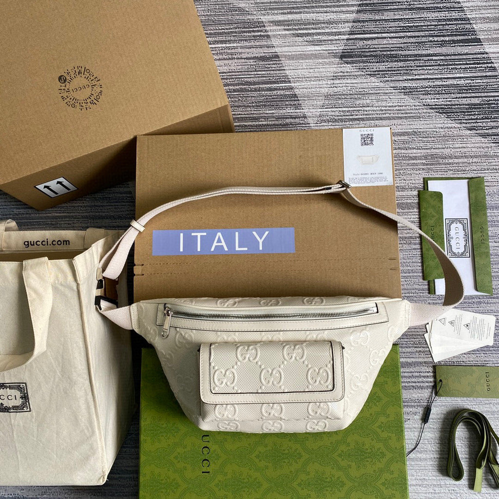 Gucci ?645093 GG embossed belt bag White GG embossed leather