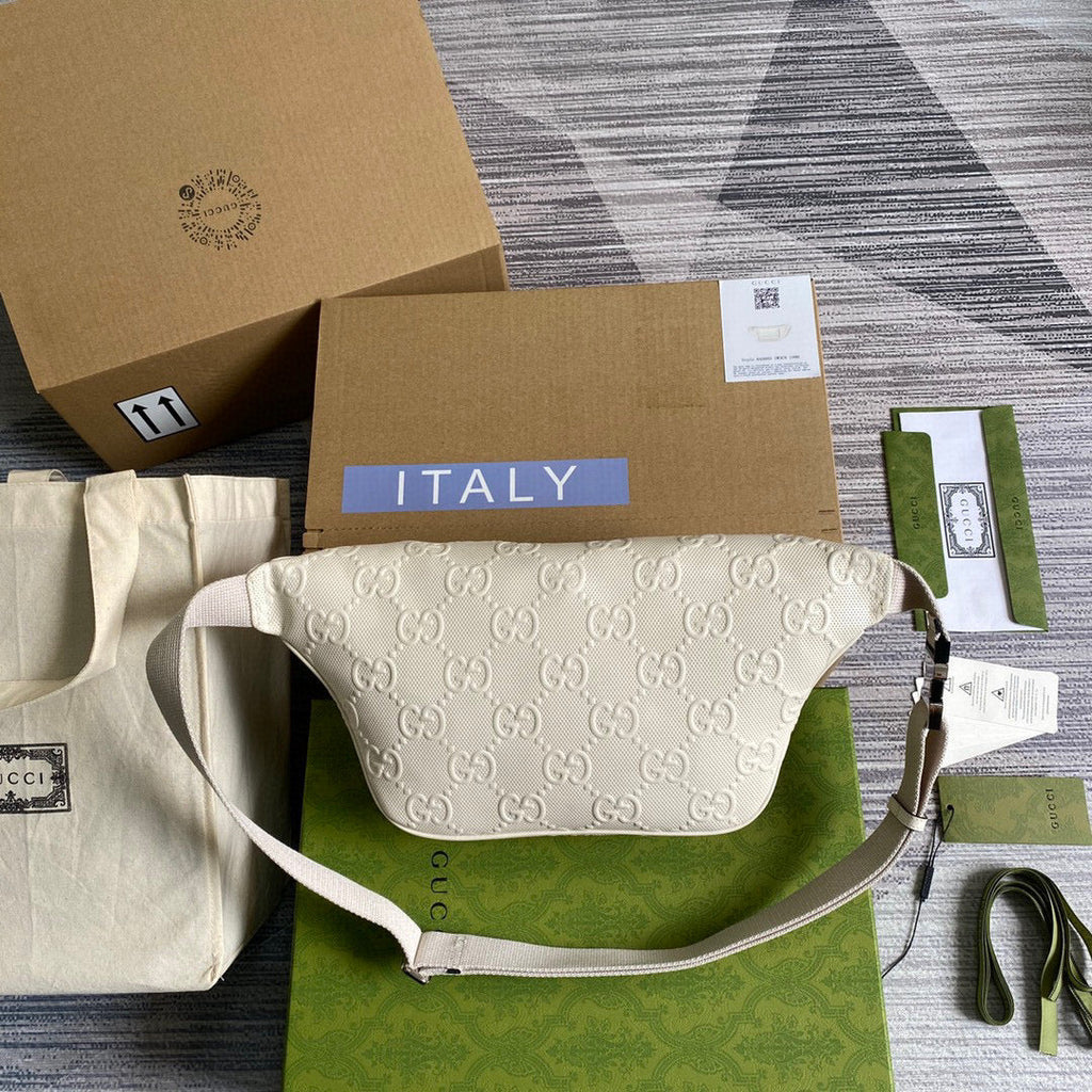 Gucci ?645093 GG embossed belt bag White GG embossed leather