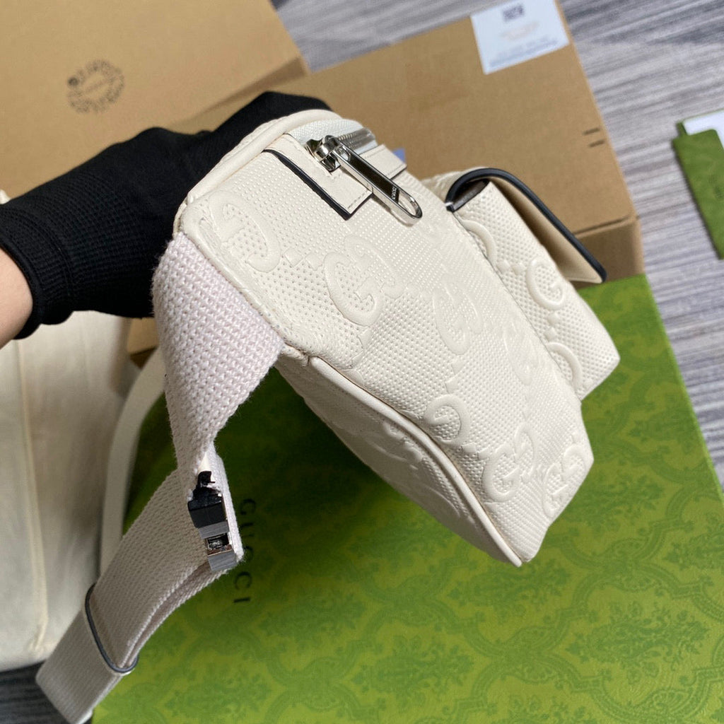 Gucci ?645093 GG embossed belt bag White GG embossed leather