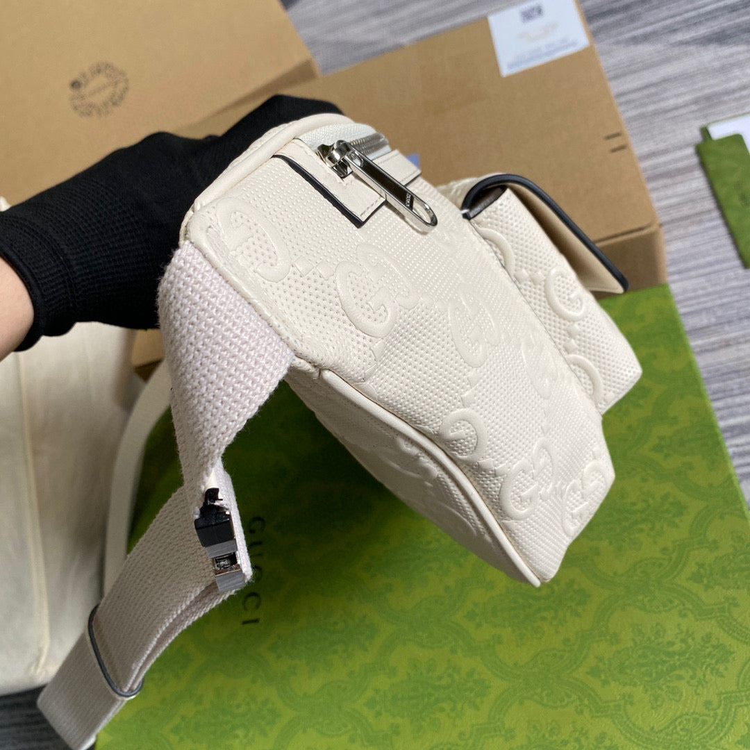 Gucci ?645093 GG embossed belt bag White GG embossed leather