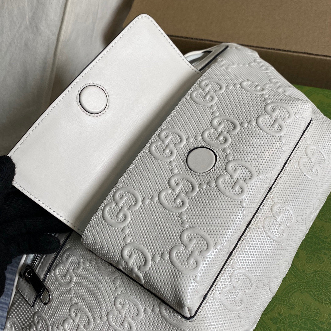 Gucci ?645093 GG embossed belt bag White GG embossed leather