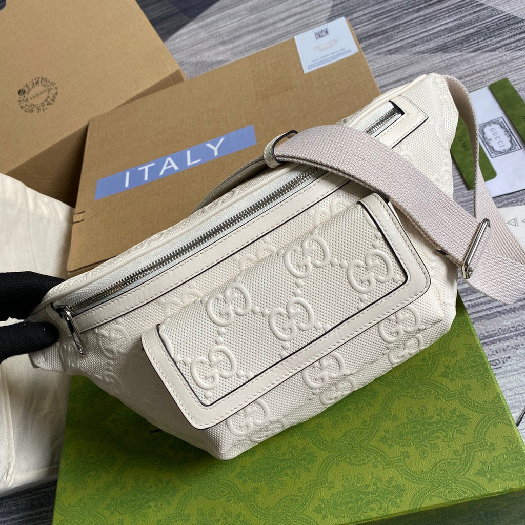 Gucci ?645093 GG embossed belt bag White GG embossed leather