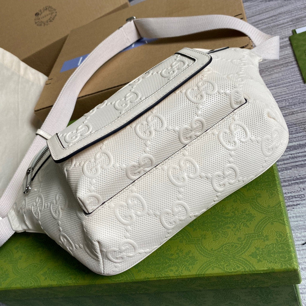 Gucci ?645093 GG embossed belt bag White GG embossed leather
