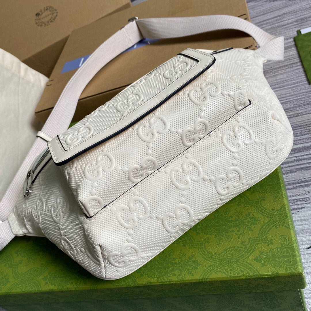 Gucci ?645093 GG embossed belt bag White GG embossed leather
